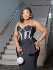 Opal Queen Glam- Rhinestone Embellished Strap Corset Style Bandage Dress (New)