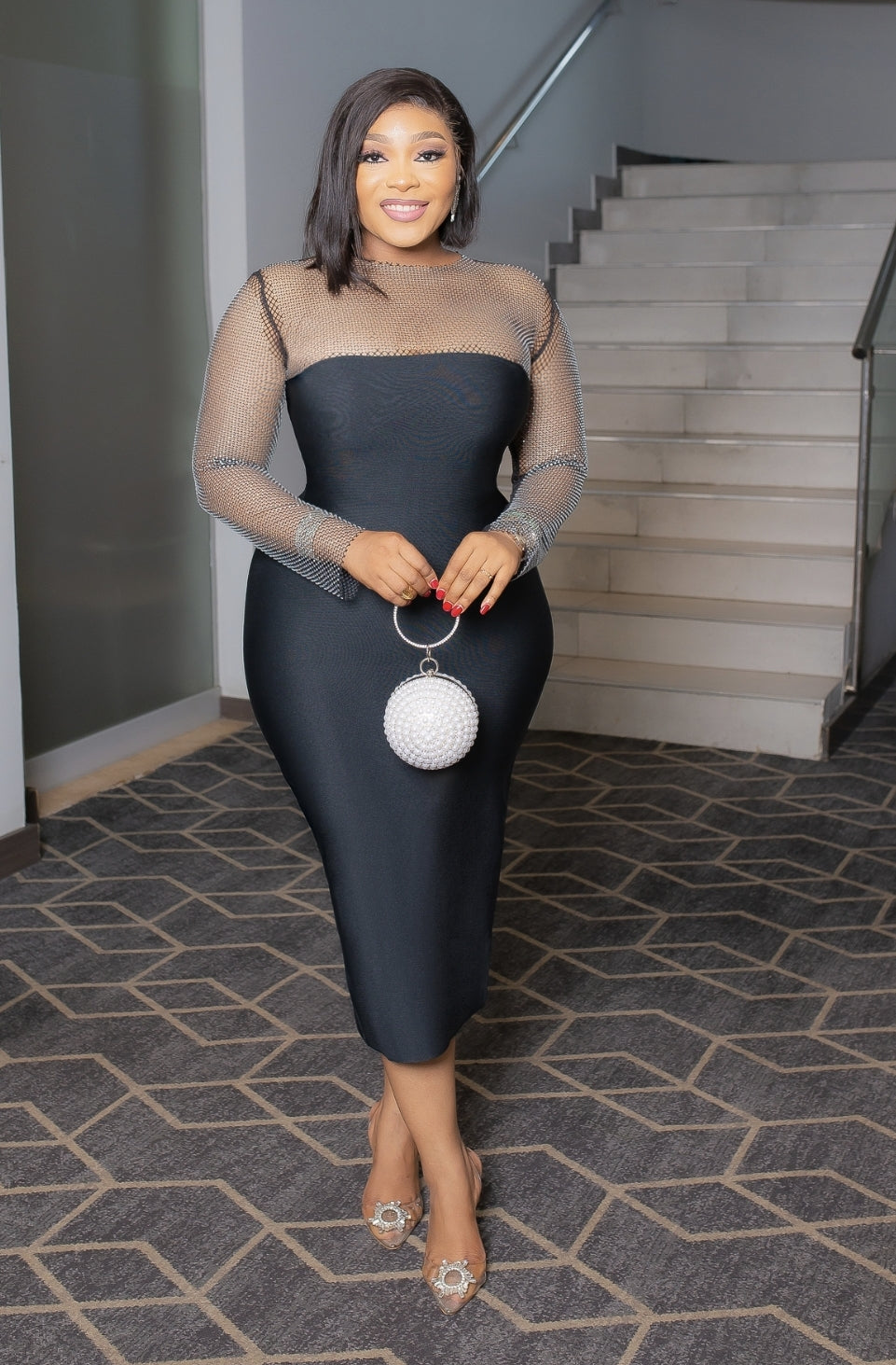 Queen Blings- Rhinestone Mesh Long Sleeve Bandage Dress (NEW) – DivAbby
