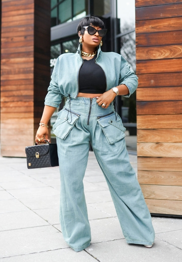 Diva Striped Denim Bell Pants Diva Striped Denim Bell Pants