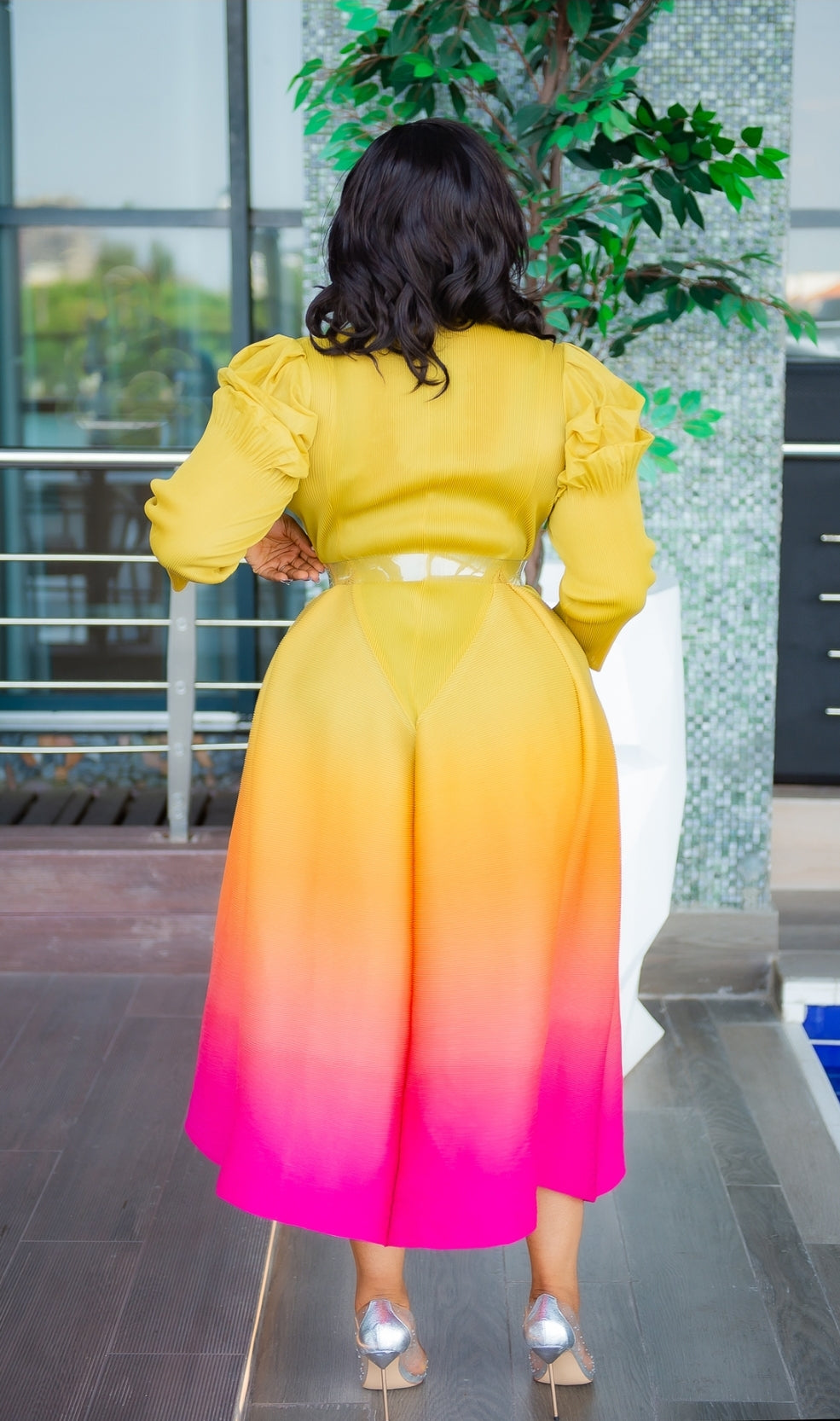 women's ombr belted pleat-skirt long-sleeve dress DKNY Plus Size Ombr Belted Pleated-Skirt Long-Sleeve Dress