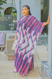 Rich Queen Colorblock- 2pc Geometric Design Kimono Top/Pant SET (NEW)