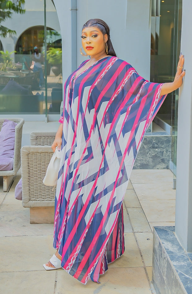 Rich Queen Colorblock- 2pc Geometric Design Kimono Top/Pant SET (NEW)