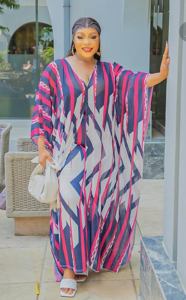 Rich Queen Colorblock- 2pc Geometric Design Kimono Top/Pant SET (NEW)