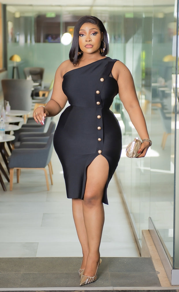Saylor Goldee- One Sleeve Button Bandage Dress (NEW)
