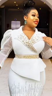 Ritzy Queen Luxe- 3D Gemstone/Beads Embellished Mesh Peplum Blouse/Skirt SET