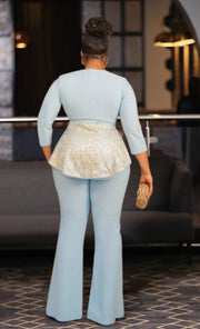 Ziana Embellished- 3pcs Gemstone Blouse/Belt/Pant Set (NEW! 2 colors)