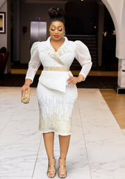 Ritzy Queen Luxe- 3D Gemstone/Beads Embellished Mesh Peplum Blouse/Skirt SET