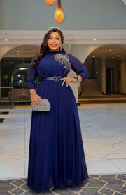 Upscale Queen Vibes- 3D Rhinestone Embellished Maxi Dress (New)
