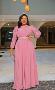 Upscale Queen Vibes- 3D Rhinestone Embellished Maxi Dress (New)