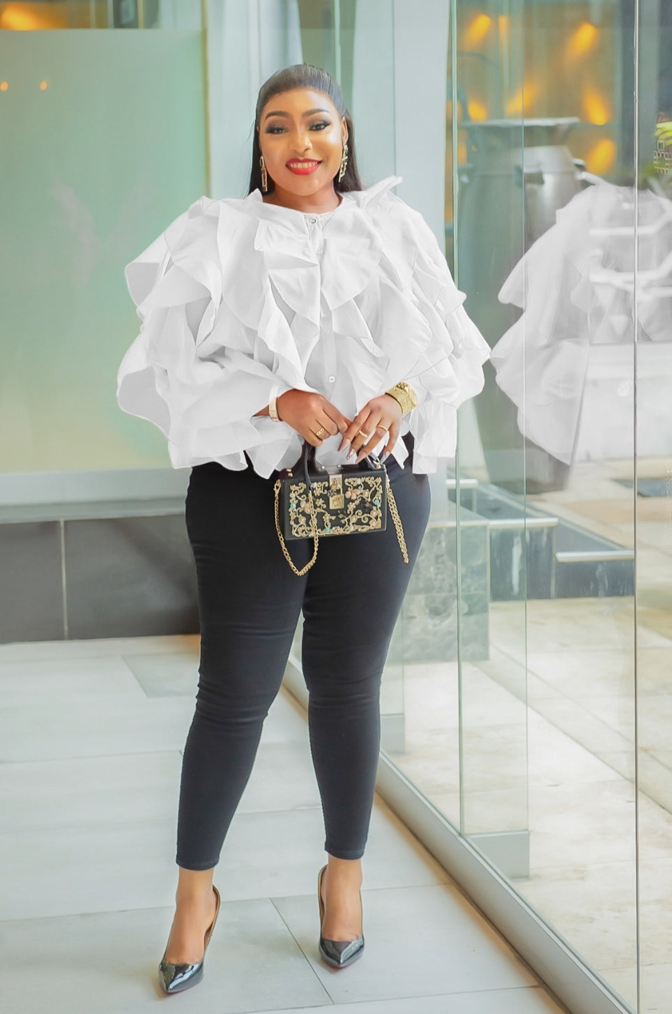 TULIP Extravaganza- Button Closure Long Sleeve blouse (Final Sale