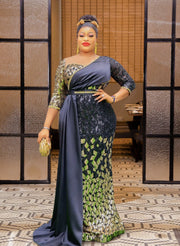 Queen Majestic Luxe- Sequin/Side-Train Floor Length Dress with Belt (NEW)