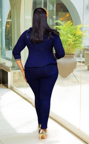 Glitz and Bling Queen- 2pc Peplum Blazer/Denim Pant Set (NEW)