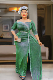 Bellina Queen Luxe- Gemstone Embellished Side Train Dress/Belt (New! 2 colors!)