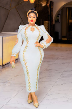 Vanesse Luxury- Mesh 3D Gemstone Beaded Dress (New)