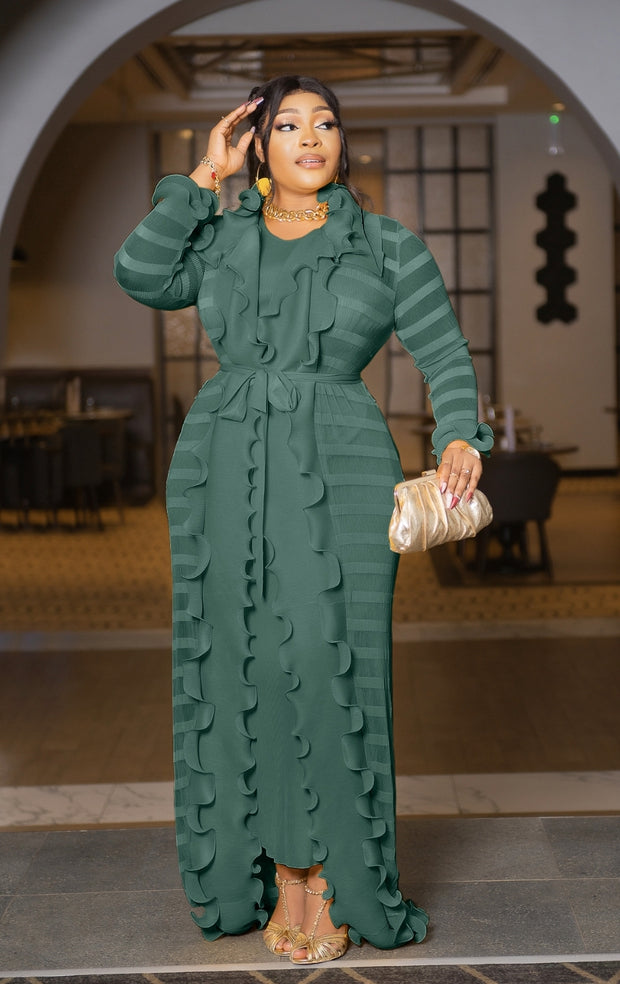 Queen Fascination- 2pc Floor length Duster/Midi Dress SET (New! 2 colors!)