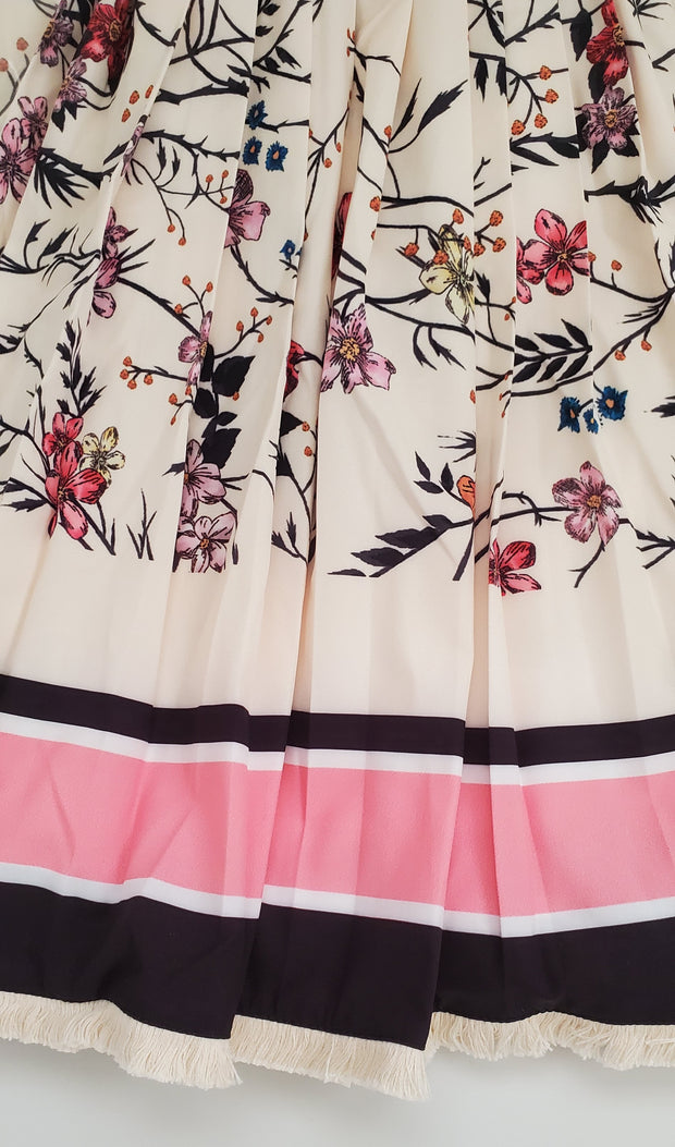 Blissful Bloom- 2pcs Blouse and Long Pleated Skirt SET (NEW)