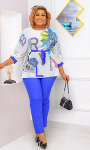 FINAL SALE! SOLD AS IS! Newyork Fortune Diva- 2pcs Blinged Floral Print Tunic/Pant Set (CLEARANCE OUTLET! Final Sale/No Return/No Exchange!)