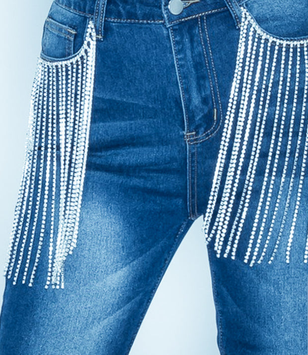 Draping Blings- Rhinestone Denim Skinny Pants (Final Sale/No Return/No Exchange!)