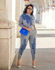 Lettie- 2 pcs Embellished Sweater Tracksuit Set (NEW)