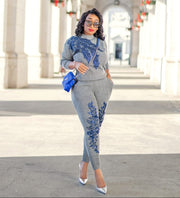 Lettie- 2 pcs Embellished Sweater Tracksuit Set (NEW)
