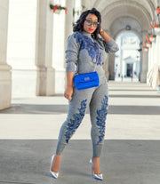 Lettie- 2 pcs Embellished Sweater Tracksuit Set (NEW)