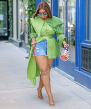Roxy- Overlay Collar Asymmetrical Blouse (NEW)
