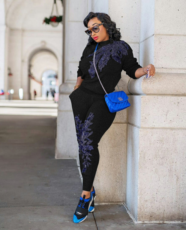 Lettie- 2 pcs Embellished Sweater Tracksuit Set (NEW)