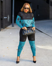 Ebony Blue- 3D Patch Embroidery Sweater Tracksuit Set (NEW)