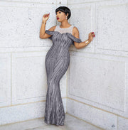 Mandy Luxe- Cold Shoulder Mesh/Sequin Floor Length Dress (New)