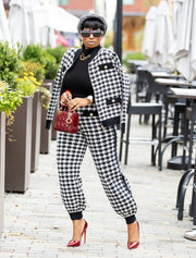 Tiffany- Houndstooth Plaid Sweatersuit SET (NEW)
