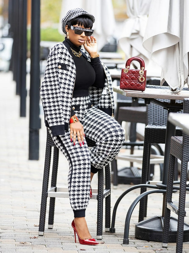 Tiffany- Houndstooth Plaid Sweatersuit SET (NEW)