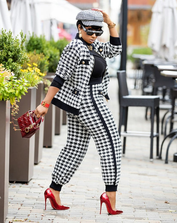 Tiffany- Houndstooth Plaid Sweatersuit SET (NEW)