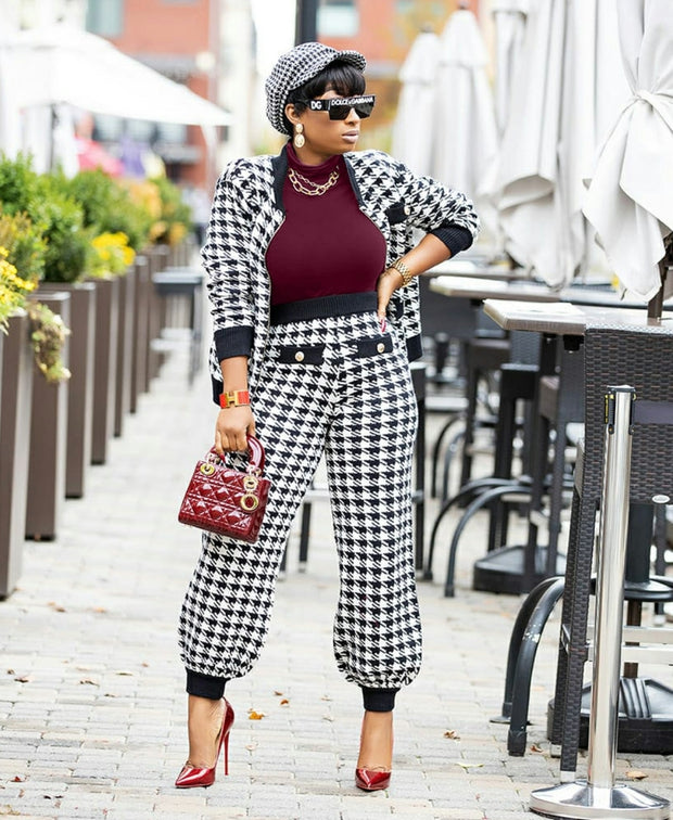 Tiffany- Houndstooth Plaid Sweatersuit SET (NEW)