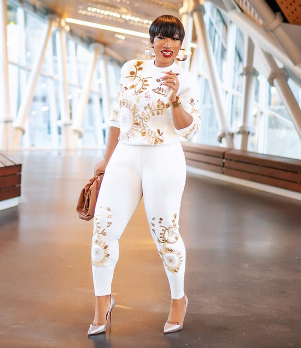Goldie- 2 pcs Embellished Sweater Tracksuit Set (NEW)