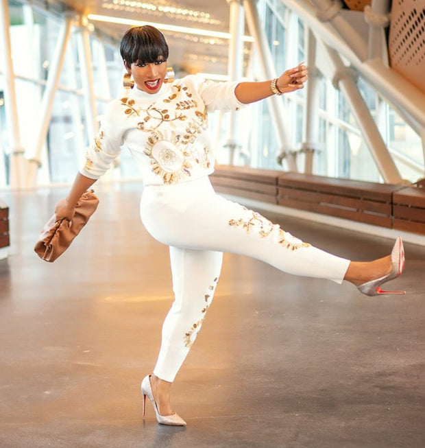 Goldie- 2 pcs Embellished Sweater Tracksuit Set (NEW)