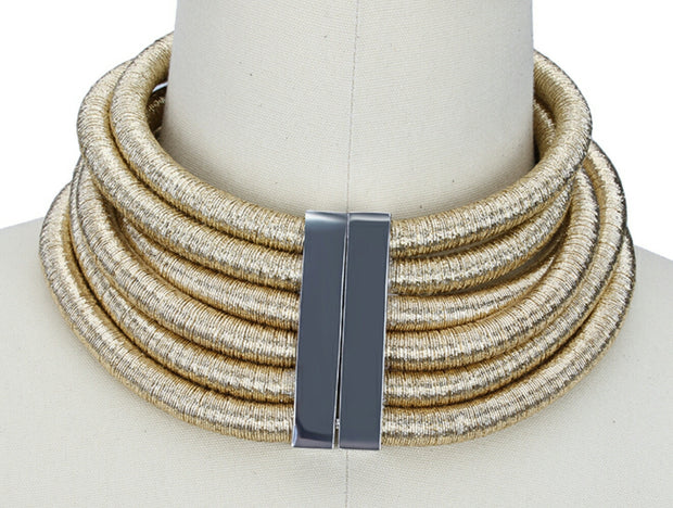 Six-layered coil-style choker necklace