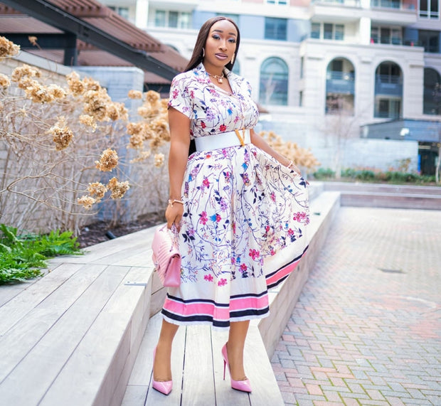 Blissful Bloom- 2pcs Blouse and Long Pleated Skirt SET (NEW)