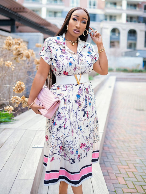 Blissful Bloom- 2pcs Blouse and Long Pleated Skirt SET (NEW)