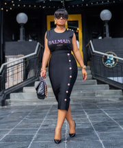 Boss Diva-Button High Waist Midi BANDAGE SKIRT (Six colors)