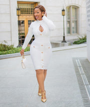 Leila Peeks- Button Embellished Bandage Dress (NEW)