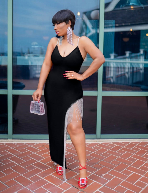 Miriam- Crystal Tassels Bandage Dress (NEW)