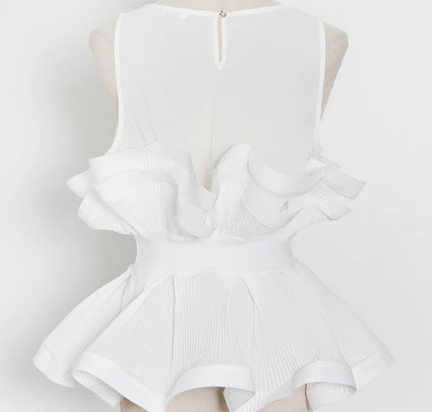 Rufflemania- Double Peplum Detail SLEEVELESS Blouse (BELT IS INCLUDED)
