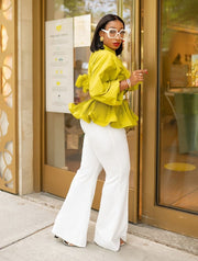 Rufflemania- Double Peplum Detail LONG SLEEVE Blouse (BELT IS INCLUDED)