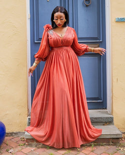 FINAL SALE! Annabelle Luxe- Shimmers Lantern Sleeve Dress (CLEARANCE OUTLET! Final Sale/No Return/No Exchange!)