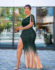 FINAL SALE! Diore Glitz Luxe- Sequin High Slit Floor Length Dress (CLEARANCE OUTLET! Final Sale/No Return/No Exchange!)