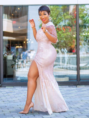 FINAL SALE! Diore Glitz Luxe- Sequin High Slit Floor Length Dress (CLEARANCE OUTLET! Final Sale/No Return/No Exchange!)