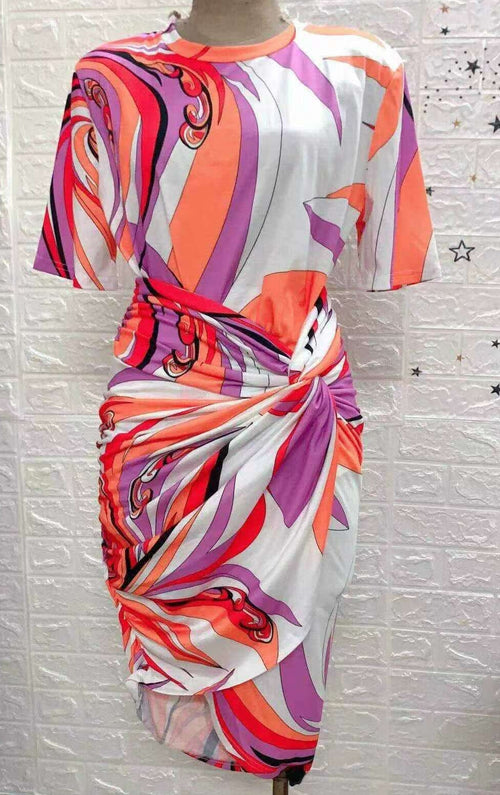 Wealth of Colors- Tshirt and ASYMMERICAL RUCHED Skirt Set (New)