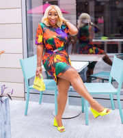 Wealth of Colors- Tshirt and ASYMMERICAL RUCHED Skirt Set (New)