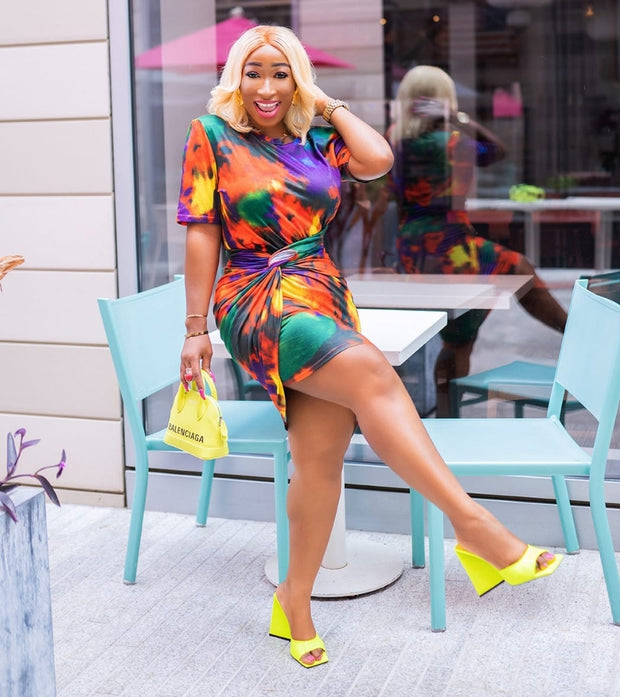 Wealth of Colors- Tshirt and ASYMMERICAL RUCHED Skirt Set (New)