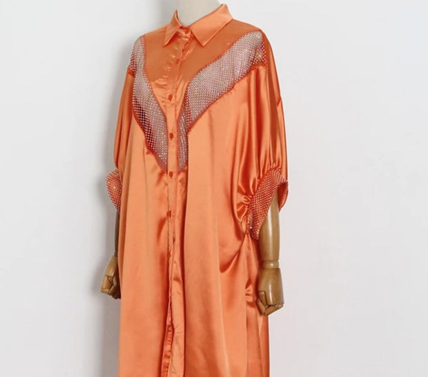 Giovanna- Blinged Lantern Sleeve Shirt Dress (New)